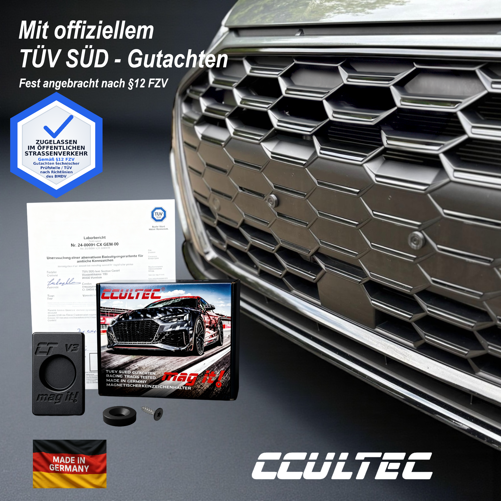 mag it! V3 carbon  - Der kleinste & sicherste Magnetkennzeichenhalter mit TÜV-Gutachten! 2er Set für ein Auto