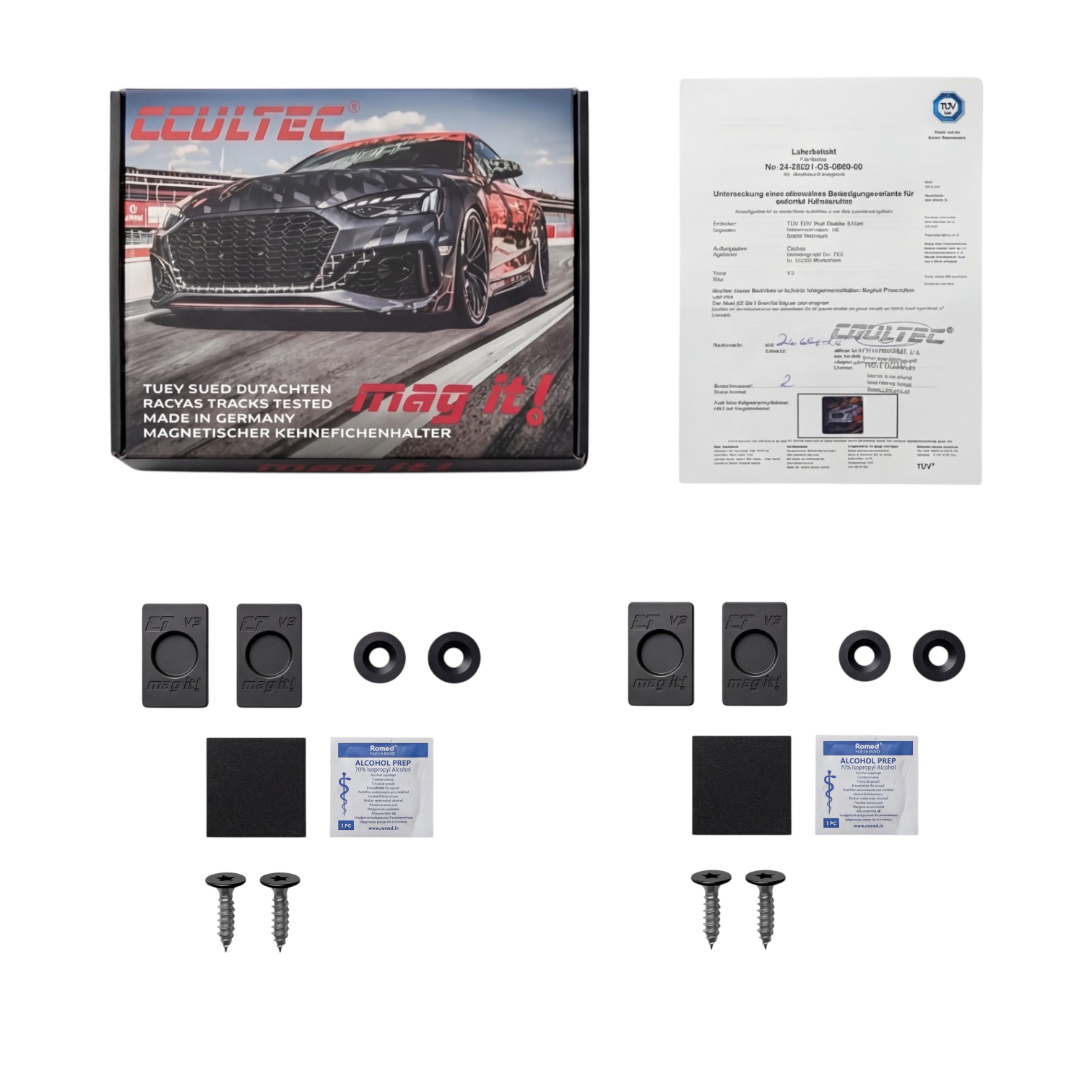 mag it! V3 carbon  - Der kleinste & sicherste Magnetkennzeichenhalter mit TÜV-Gutachten! 2er Set für ein Auto